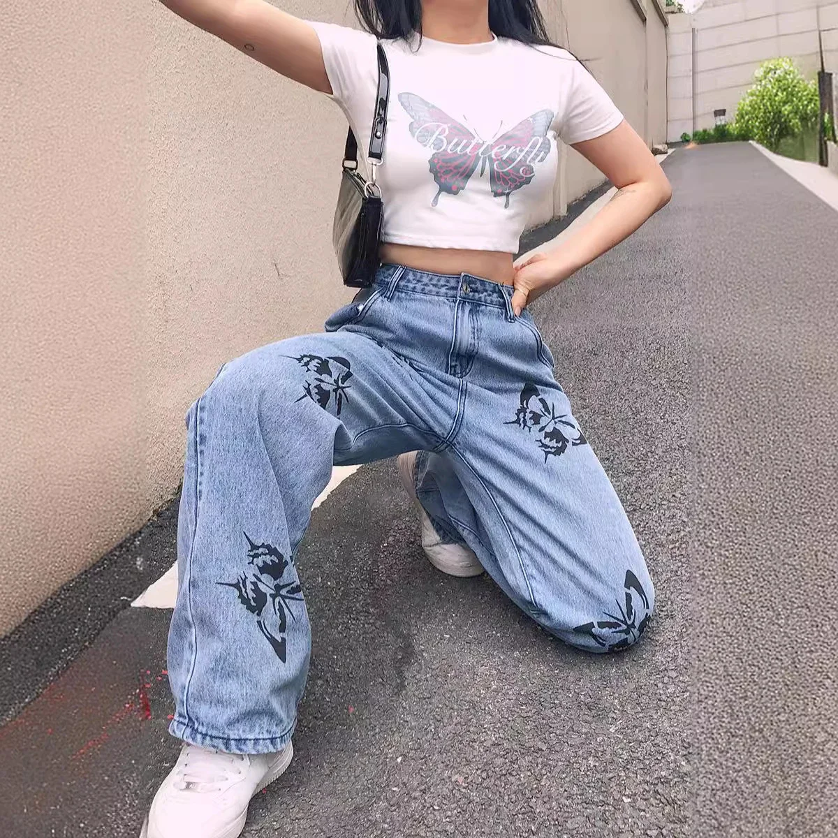 Designer Loose Print Denim Pants