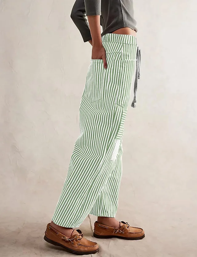 Mid-waist Striped Wide-leg Pants Detail