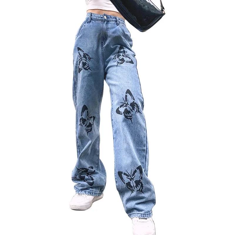 Designer Loose Print Denim Pants