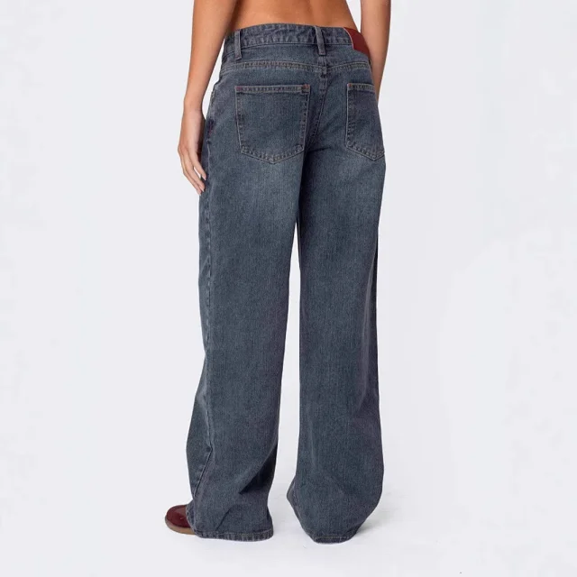 Wide-Leg Low-Waist Retro Denim Pants for Women Detail