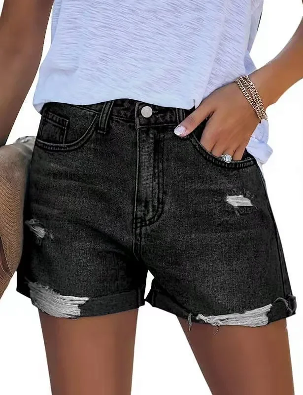 Vintage Ripped Denim Shorts Detail