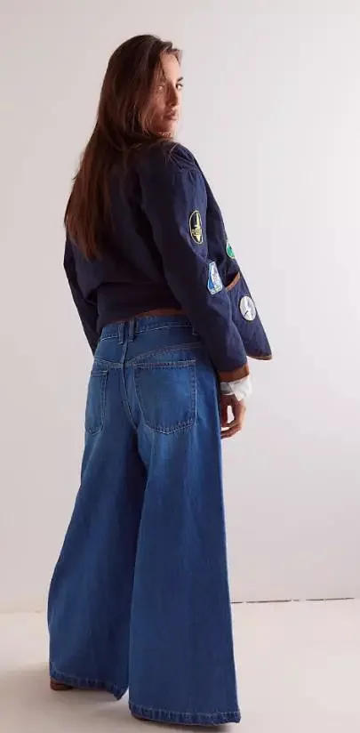 European-American Retro Wide-Leg Denim Pants Detail