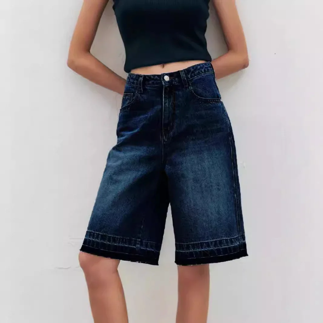 TUME Retro Loose High-waist Denim Capris for Women