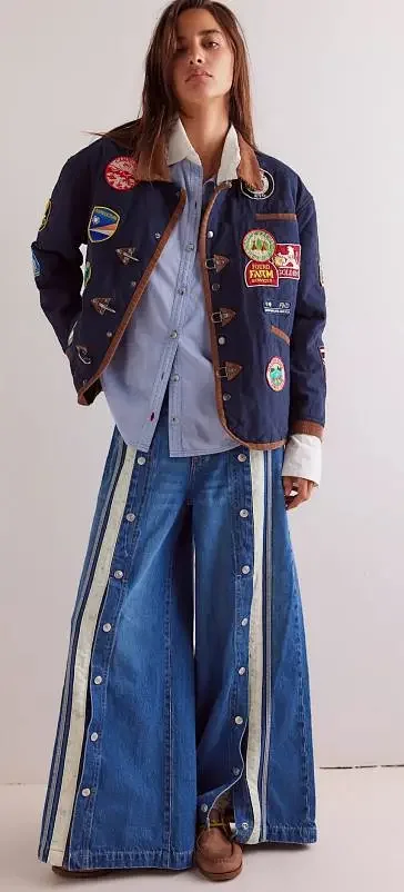 European-American Retro Wide-Leg Denim Pants Detail