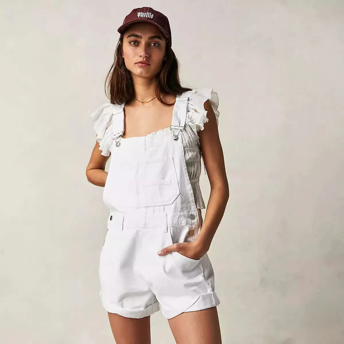 Loose Multi - Pocket Bib Jeans for Women (European & American)