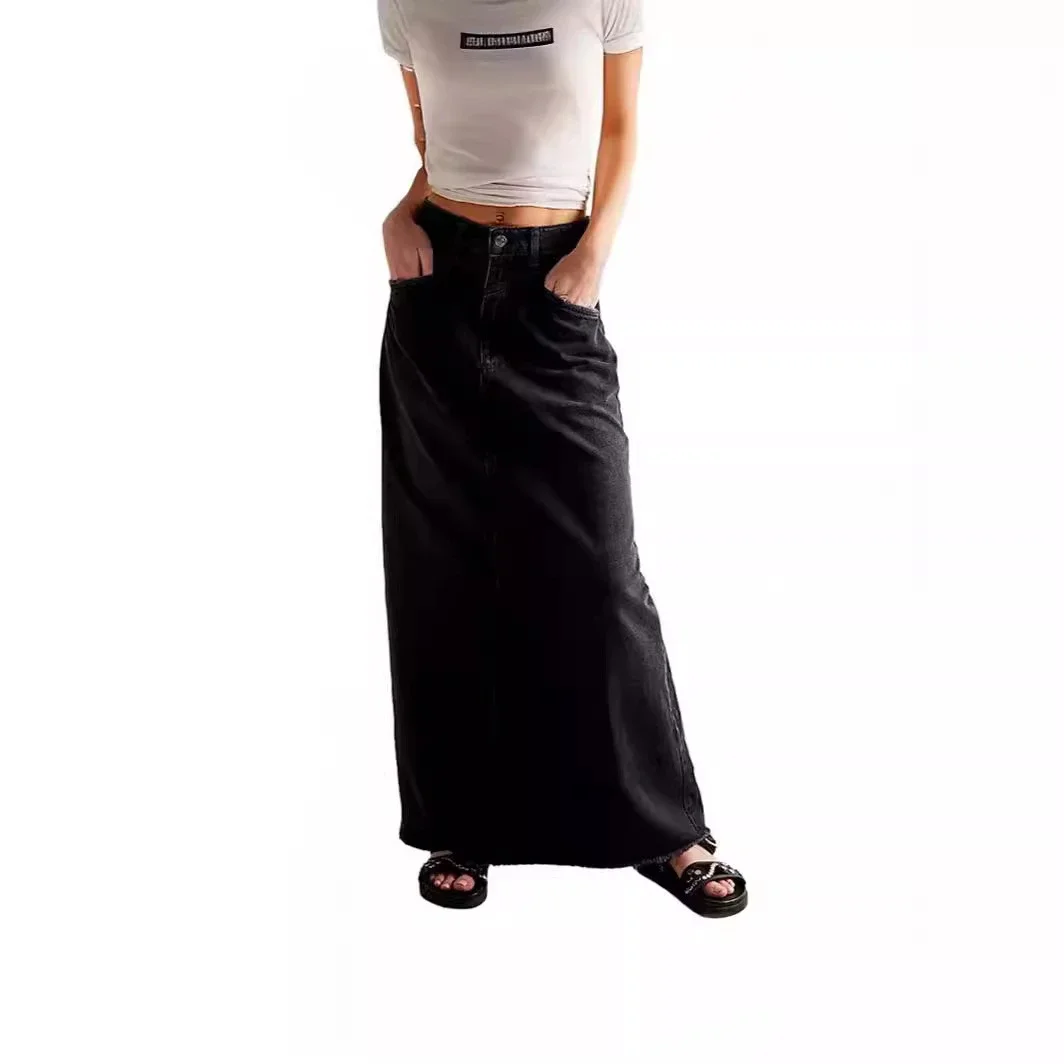 Summer Loose Straight Denim Midi Skirt