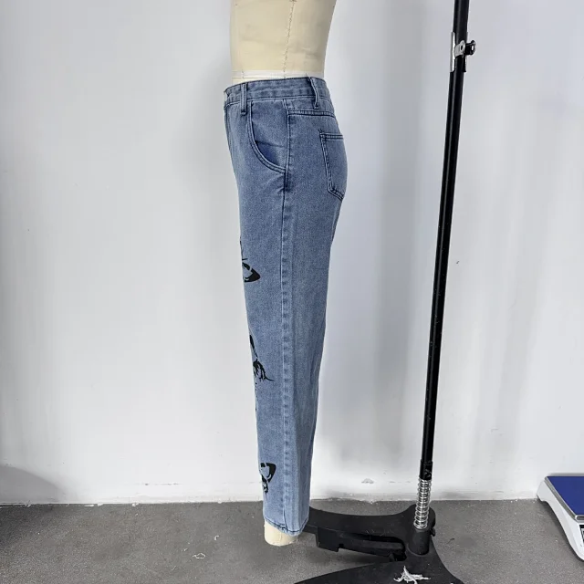 Designer Loose Print Denim Pants Detail