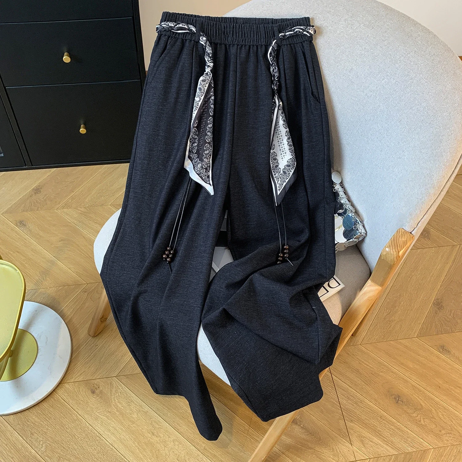 2025 Fall New Loose Scarf Belt Wide-leg Pants