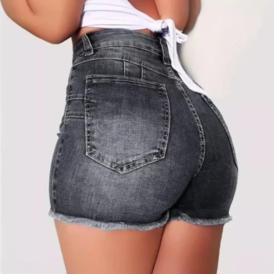 Aliexpress Indie Site: Elastic Ripped Fringe Denim Shorts (Women)