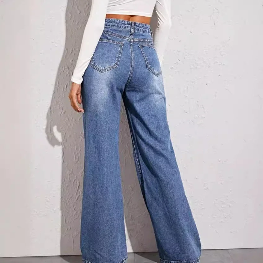 2025 Euro - US Hot Cat - whisker Wide - leg Jeans