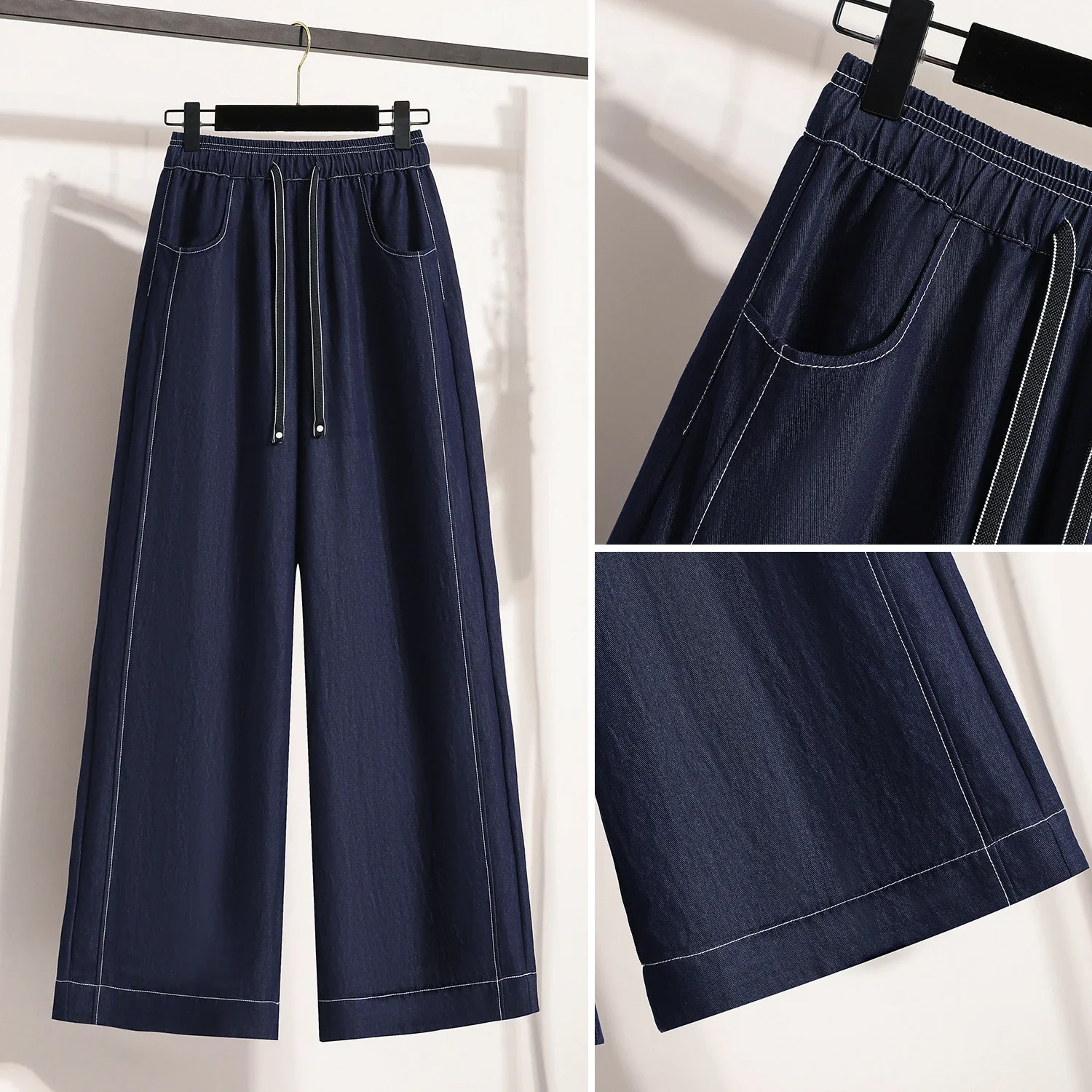 2025 Spring/Fall Lyocell Denim-Look Wide-Leg Pants for Women