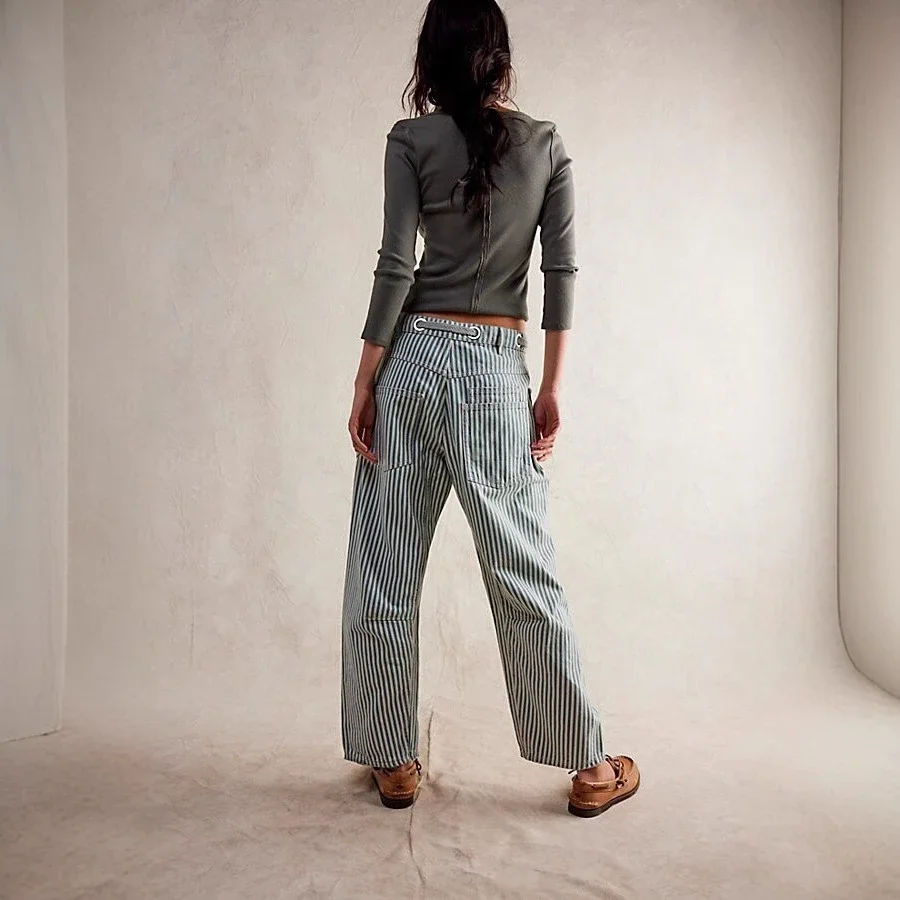 Mid-waist Striped Wide-leg Pants