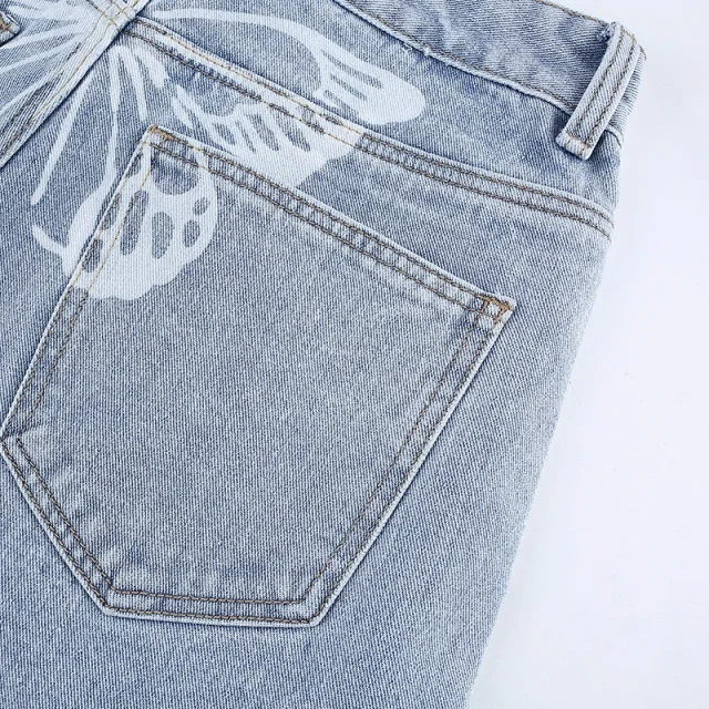 Eaby High-Waist Wide-Leg Printed Jeans for Women Detail