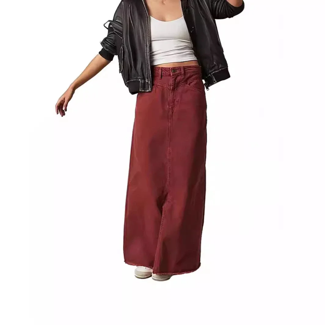 Summer Loose Straight Denim Midi Skirt