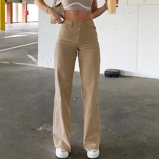 High-waist Slim Solid Jeans for Women Detail