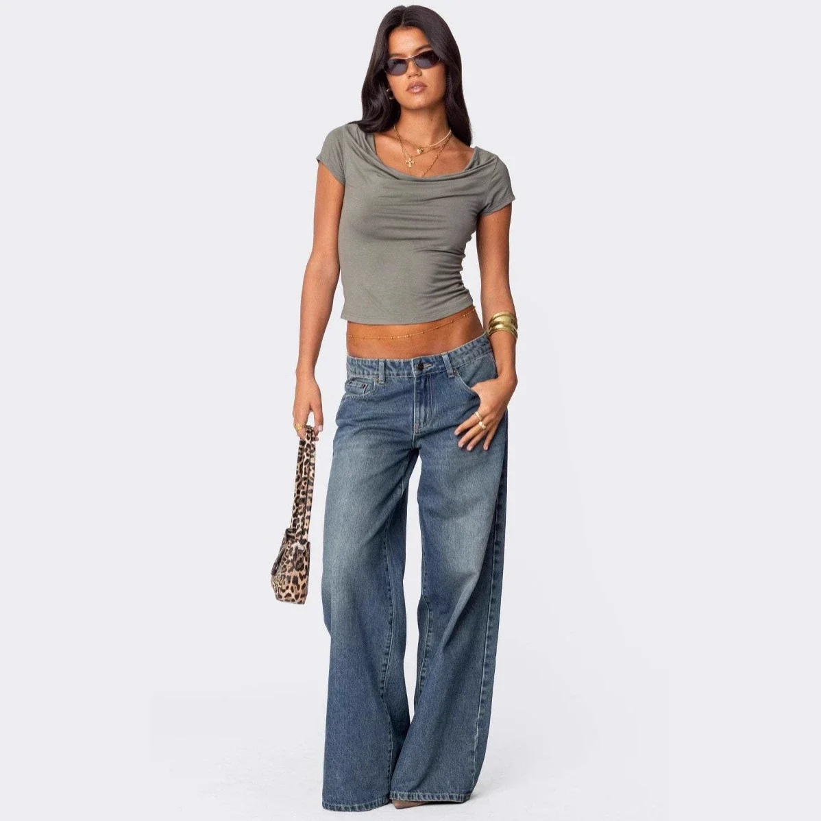 Women's Wide-Leg Printed Denim Pants