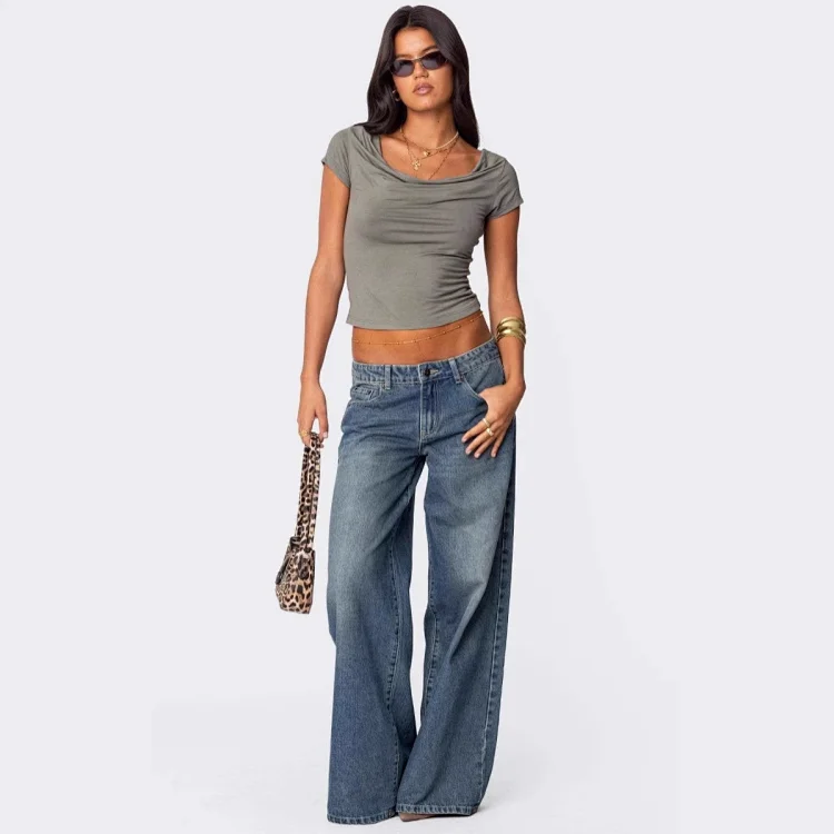 Women's Wide-Leg Printed Denim Pants