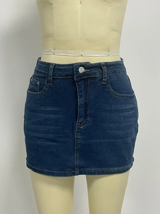 Vintage Slim Stretch Denim Mini Skirt for Women Detail
