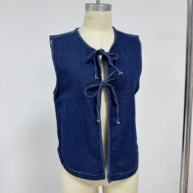 Amazon Denim Sleeveless Vest with Tie for Women Detail