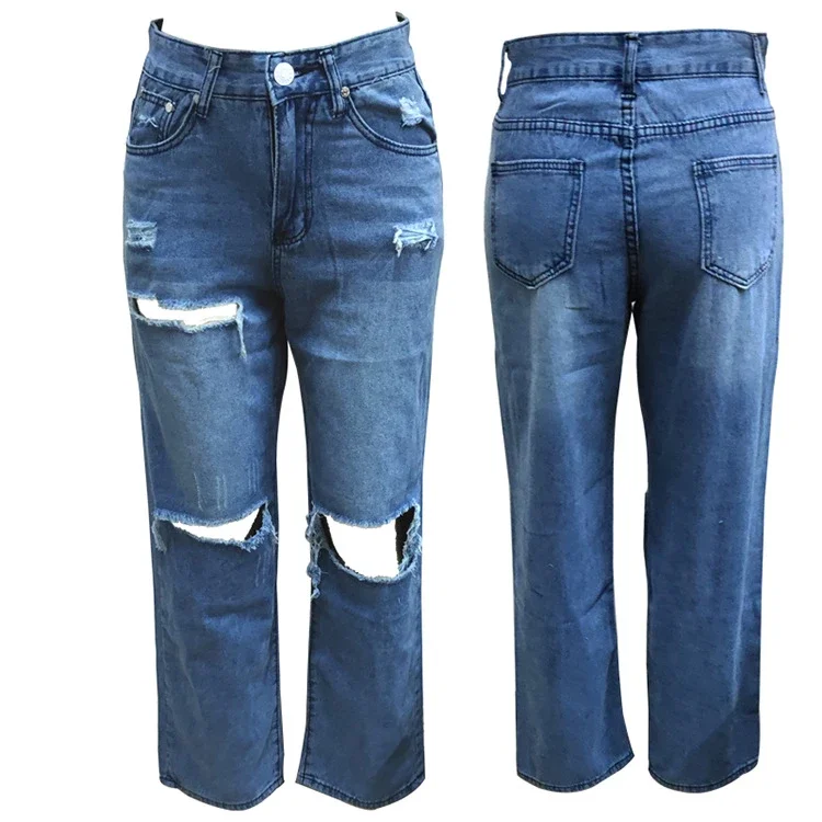 High-waisted Wide-leg Ripped Jeans for Women