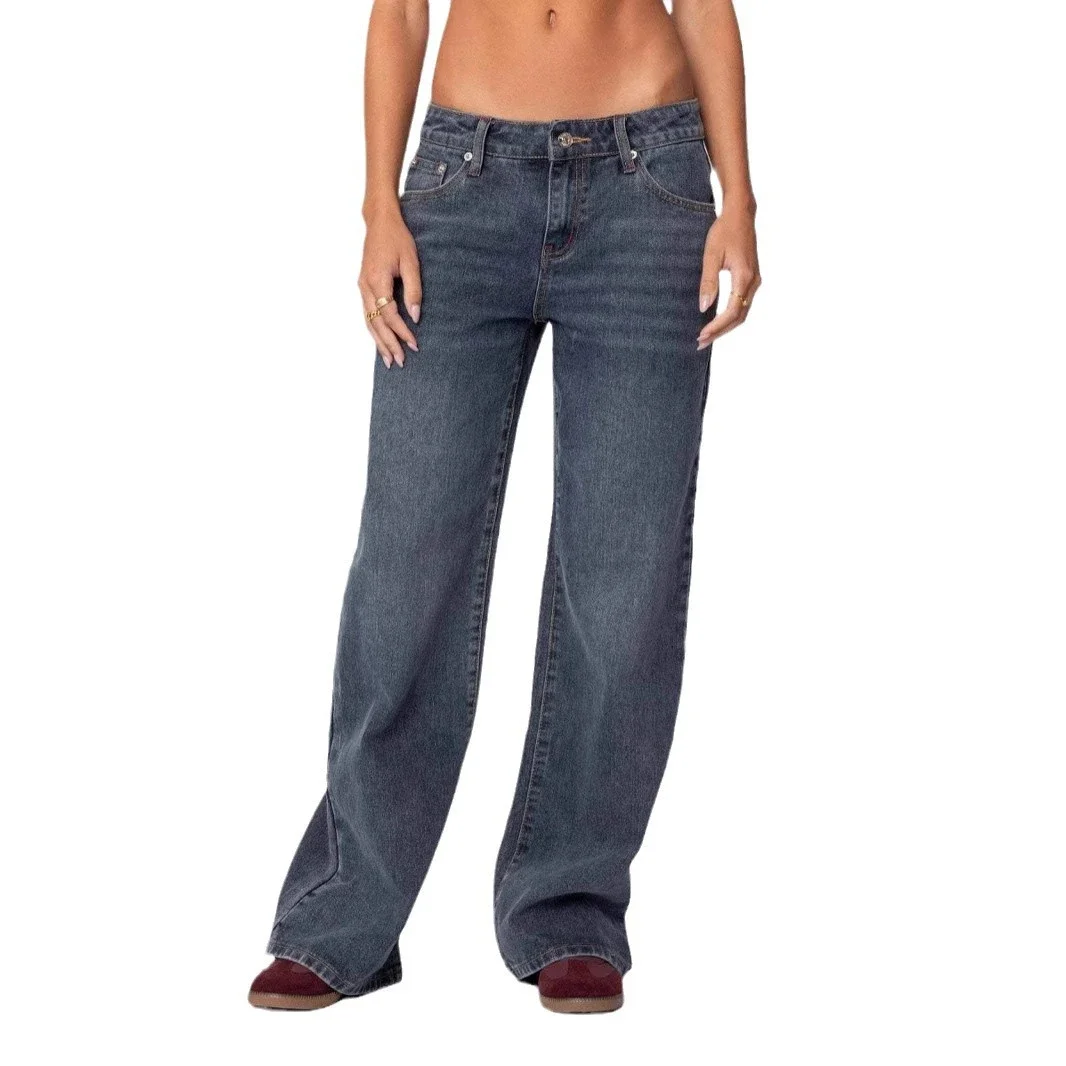 Wide-Leg Low-Waist Retro Denim Pants for Women