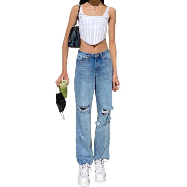 High-waist Butt-lifting Ripped Jeans (Women)