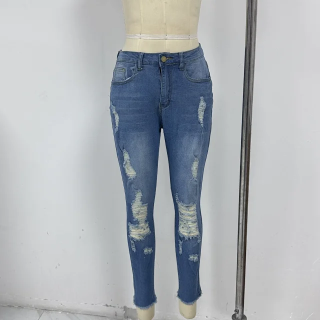 High-waisted Stretch Ripped Jeans for Women Detail