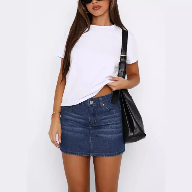 Vintage Slim Stretch Denim Mini Skirt for Women Detail