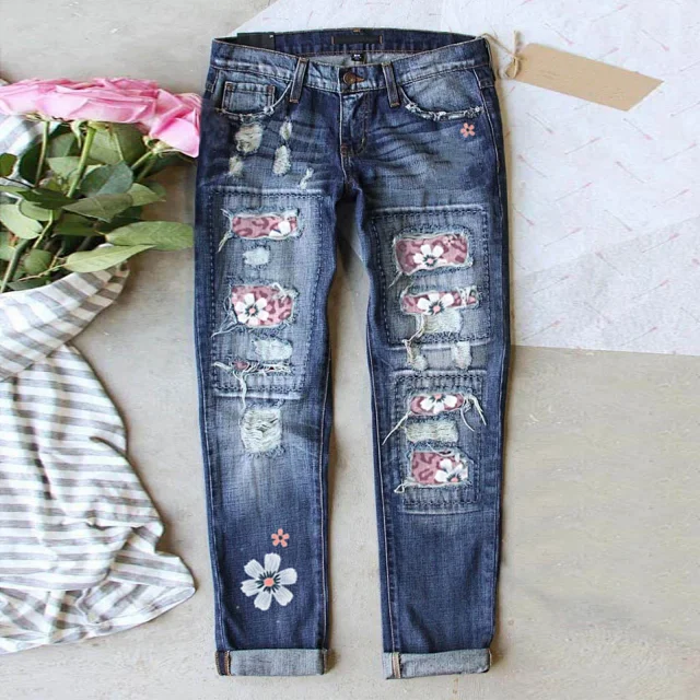 Fashion Slim Printed Denim Pants for Women Detail