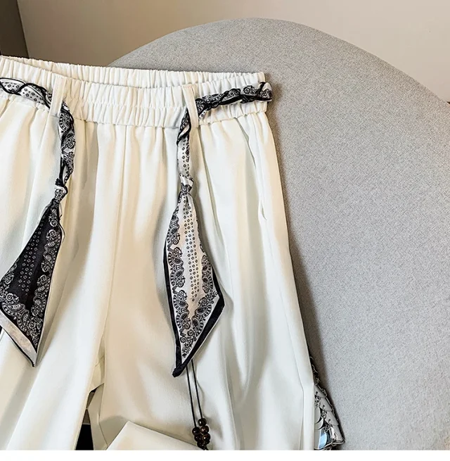 2025 Fall New Loose Scarf Belt Wide-leg Pants Detail