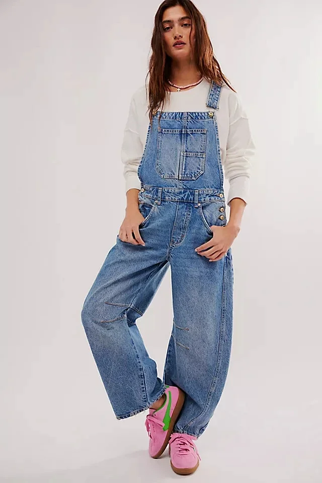 Retro Street Denim Overalls Detail