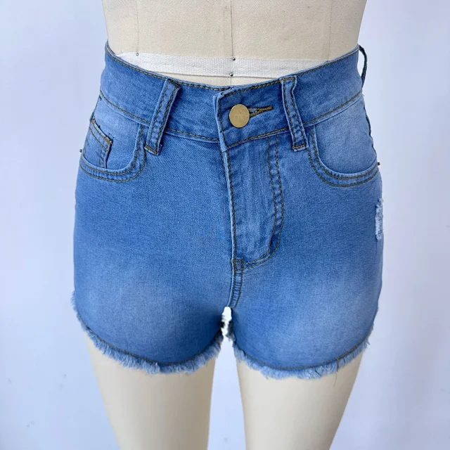 Aliexpress Indie Site: Elastic Ripped Fringe Denim Shorts (Women) Detail