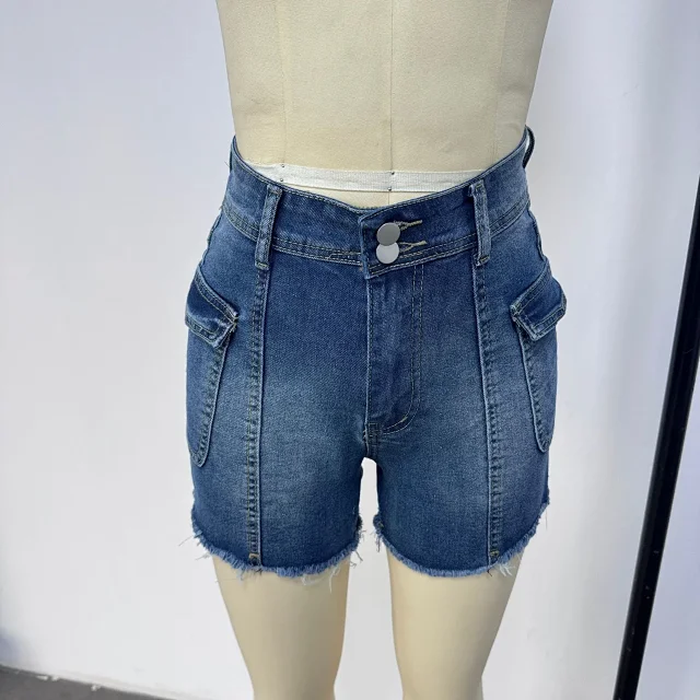 2025 Temu High-Waist Stretch Denim Shorts Detail
