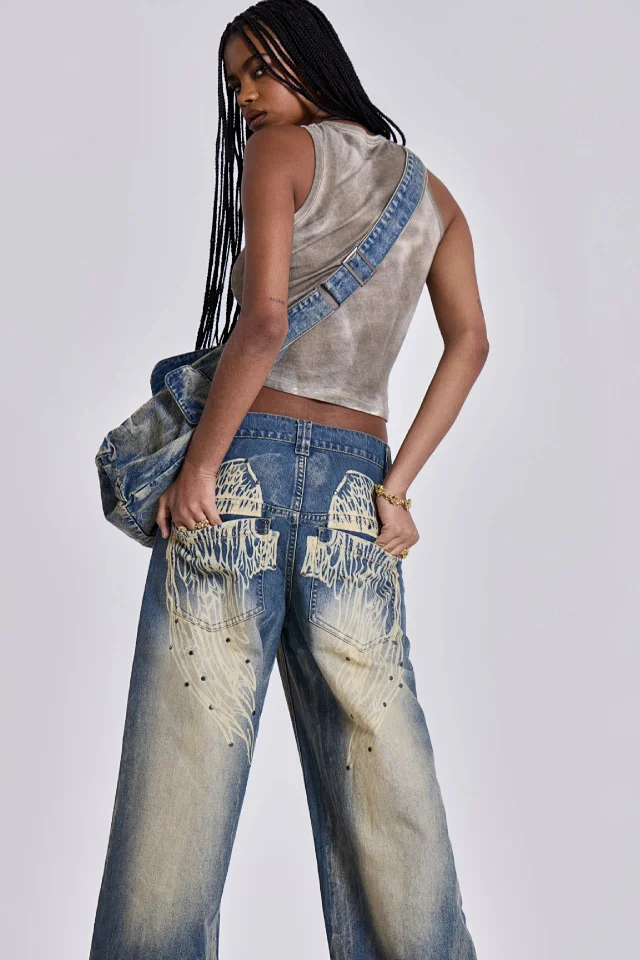 Factory Direct Retro Wide Leg Denim Detail