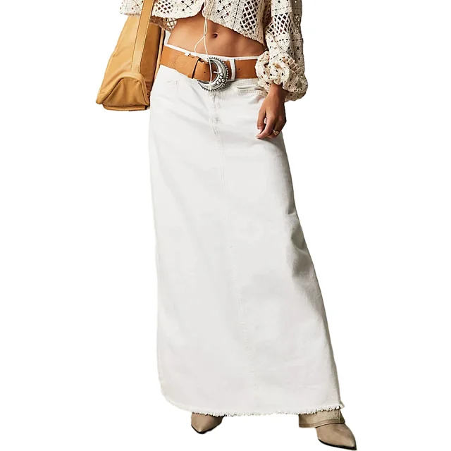 Summer Loose Straight Denim Midi Skirt Detail