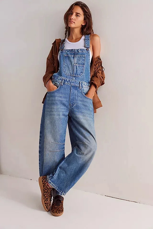 Retro Street Denim Overalls Detail