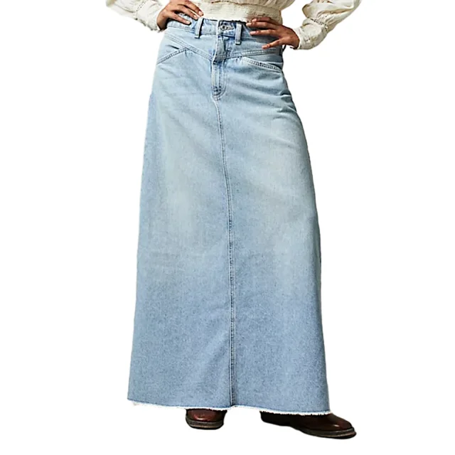 Summer Loose Straight Denim Midi Skirt Detail