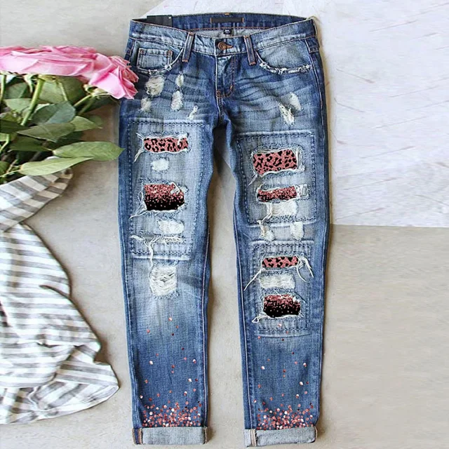 Fashion Slim Printed Denim Pants for Women Detail