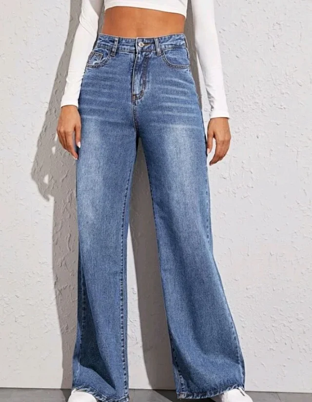 2025 Euro - US Hot Cat - whisker Wide - leg Jeans Detail