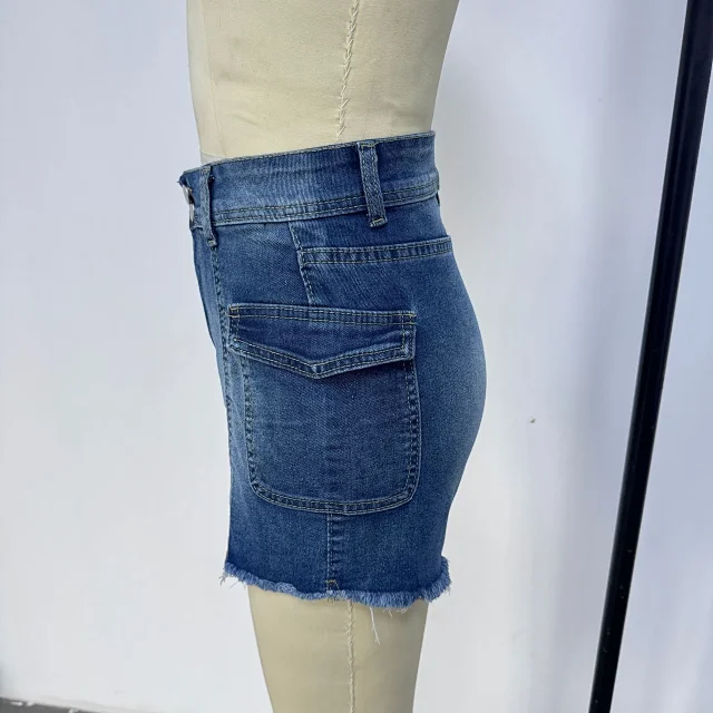 2025 Temu High-Waist Stretch Denim Shorts Detail