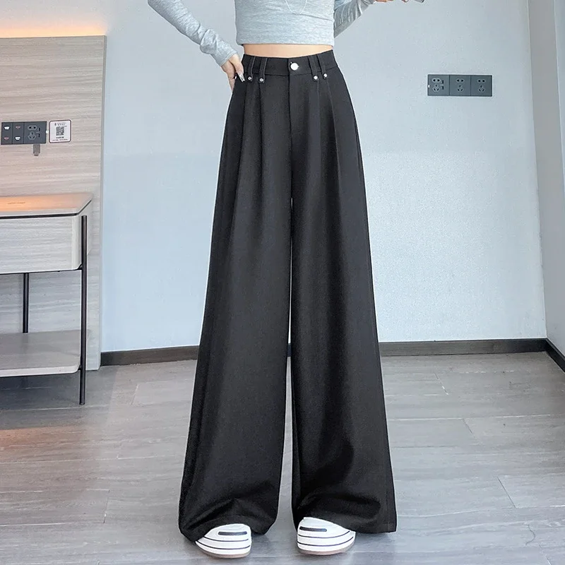 2025 Autumn Denim Blue High - waisted Wide - leg Pants for Women
