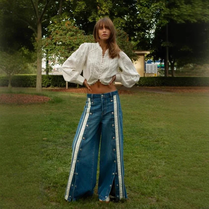 European-American Retro Wide-Leg Denim Pants