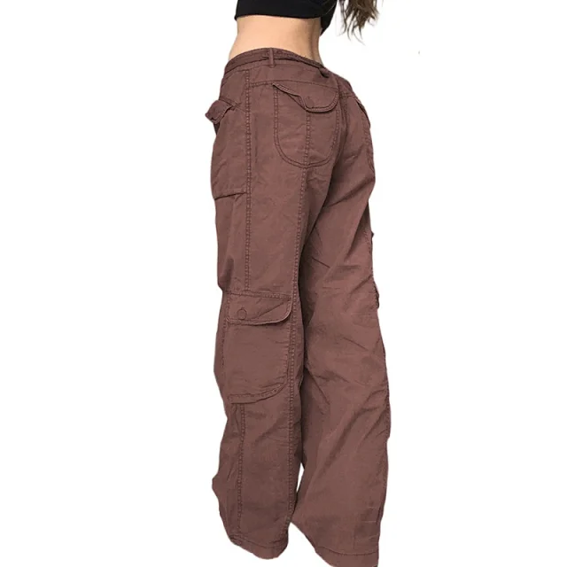 Trendy Women's Gray Wide-Leg Cargo Pants Detail