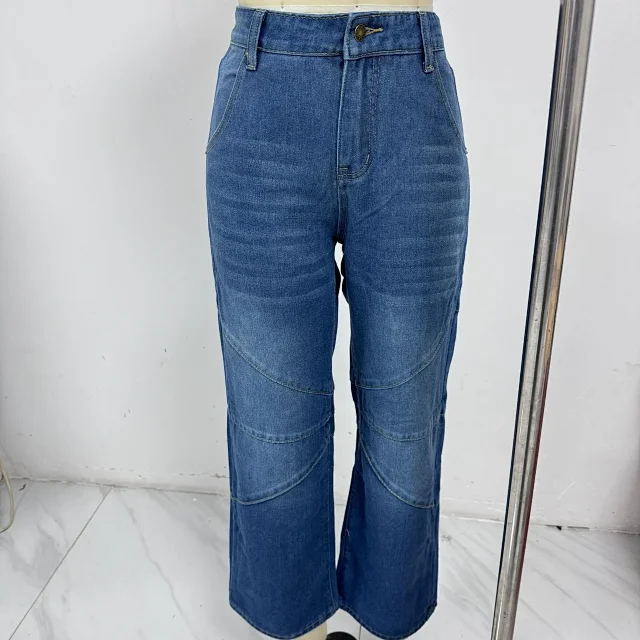 Euro - American Fashion Patchwork Pintuck Washed Jeans Detail
