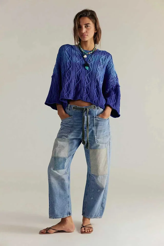 8 - Color Retro Denim with Patchwork & Drawstring Detail