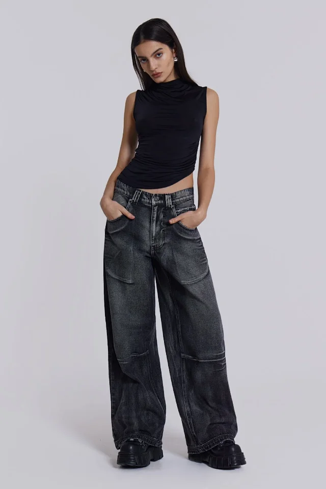 Factory Direct Retro Wide Leg Denim Detail