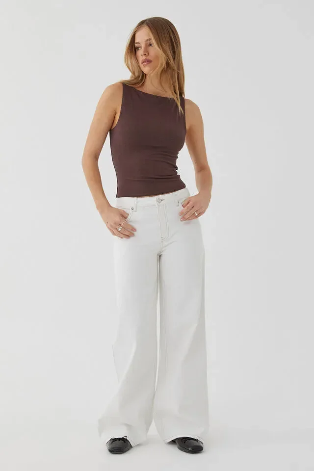 Retro Gray Distressed Wide-Leg High-Waist Jeans Detail