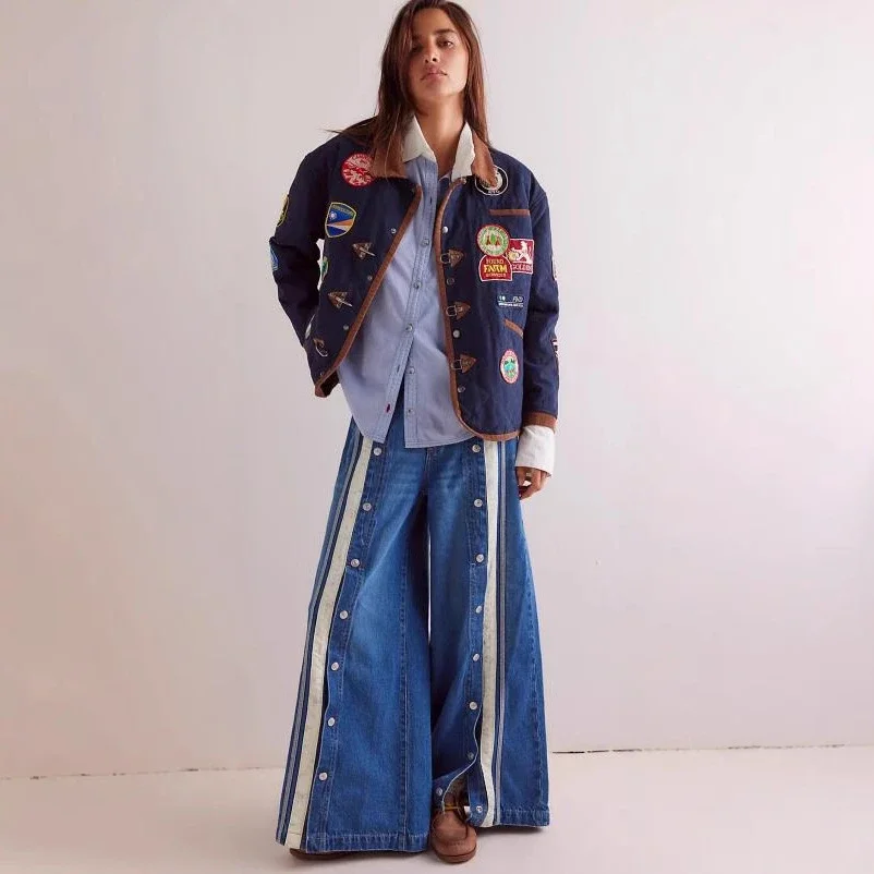 European-American Retro Wide-Leg Denim Pants