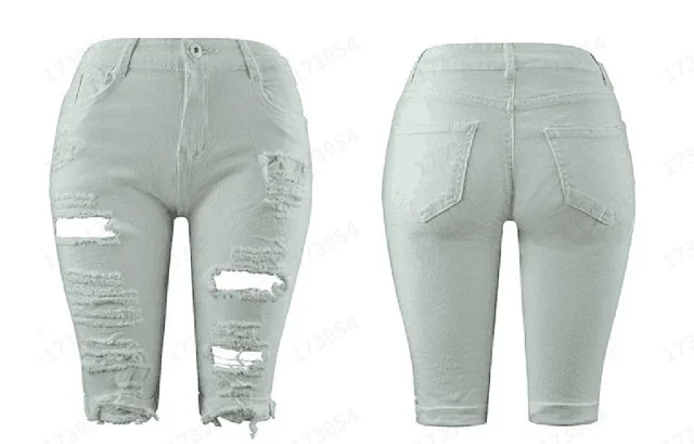 8851# Trendy 2025 Women's Distressed Denim Shorts (Euro - American Style) Detail