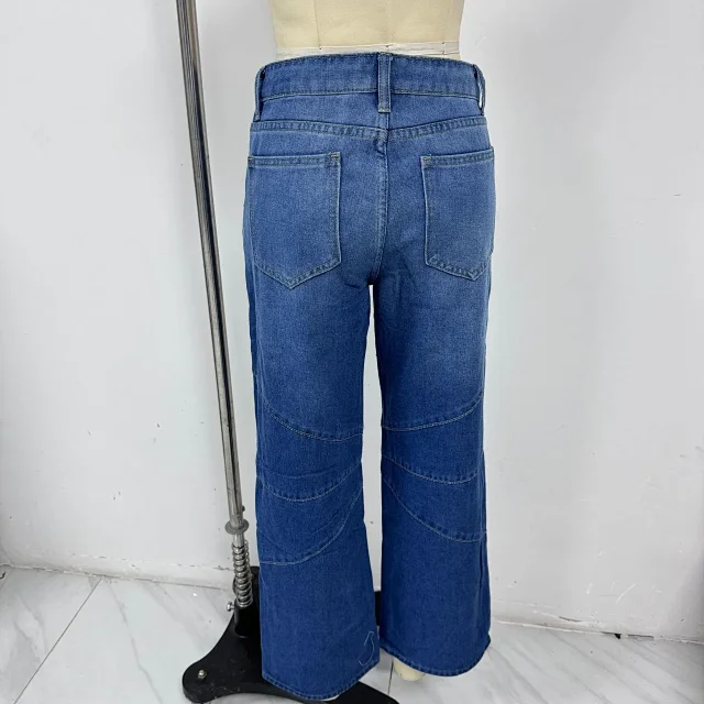 Euro - American Fashion Patchwork Pintuck Washed Jeans Detail